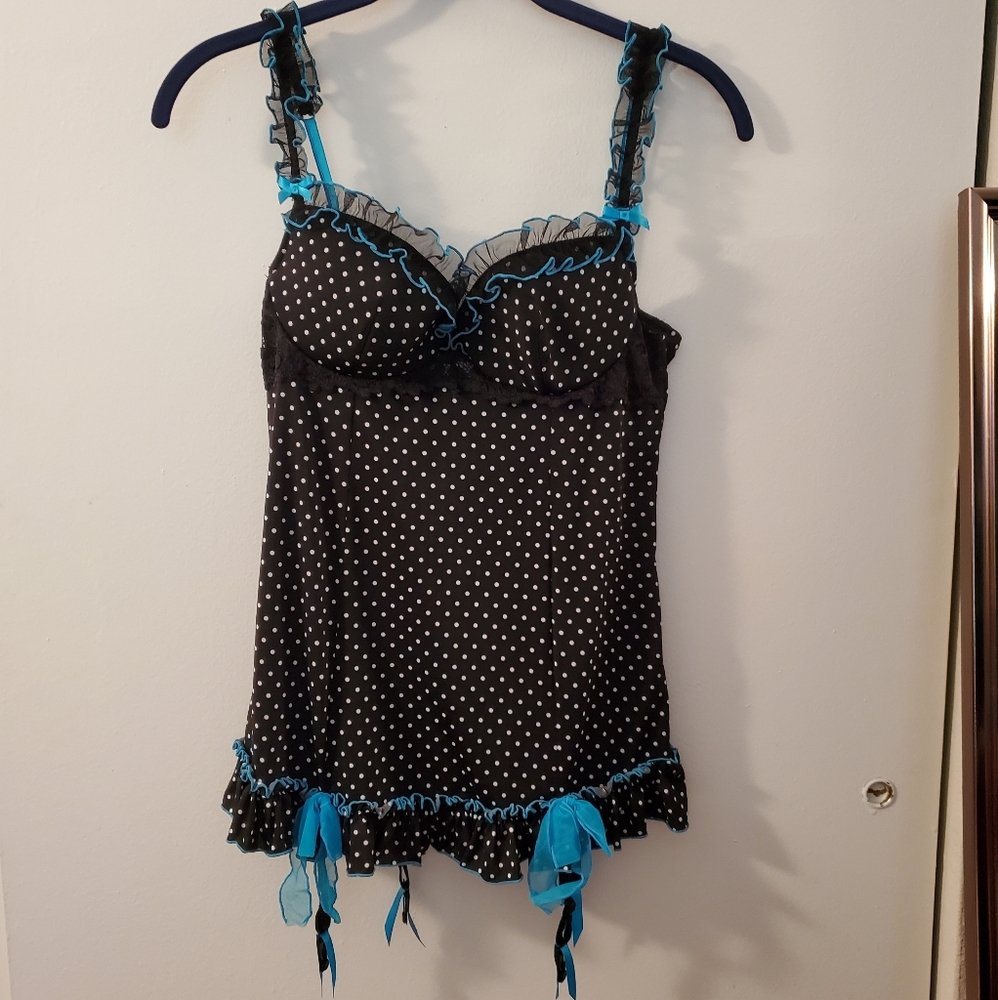 Victoria's Secret | Sexy Little Things Black/Blue/White Dot Babydoll 34B